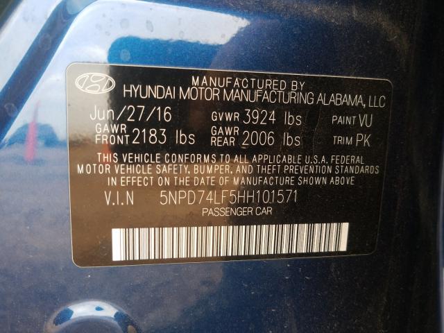 Photo 9 VIN: 5NPD74LF5HH101571 - HYUNDAI ELANTRA SE 