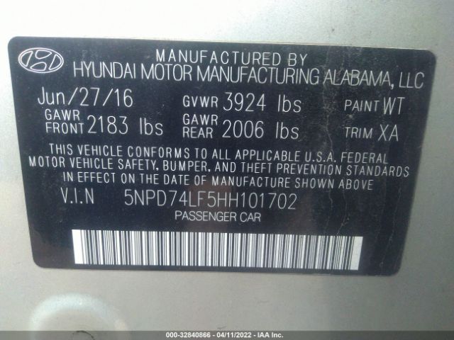 Photo 8 VIN: 5NPD74LF5HH101702 - HYUNDAI ELANTRA 