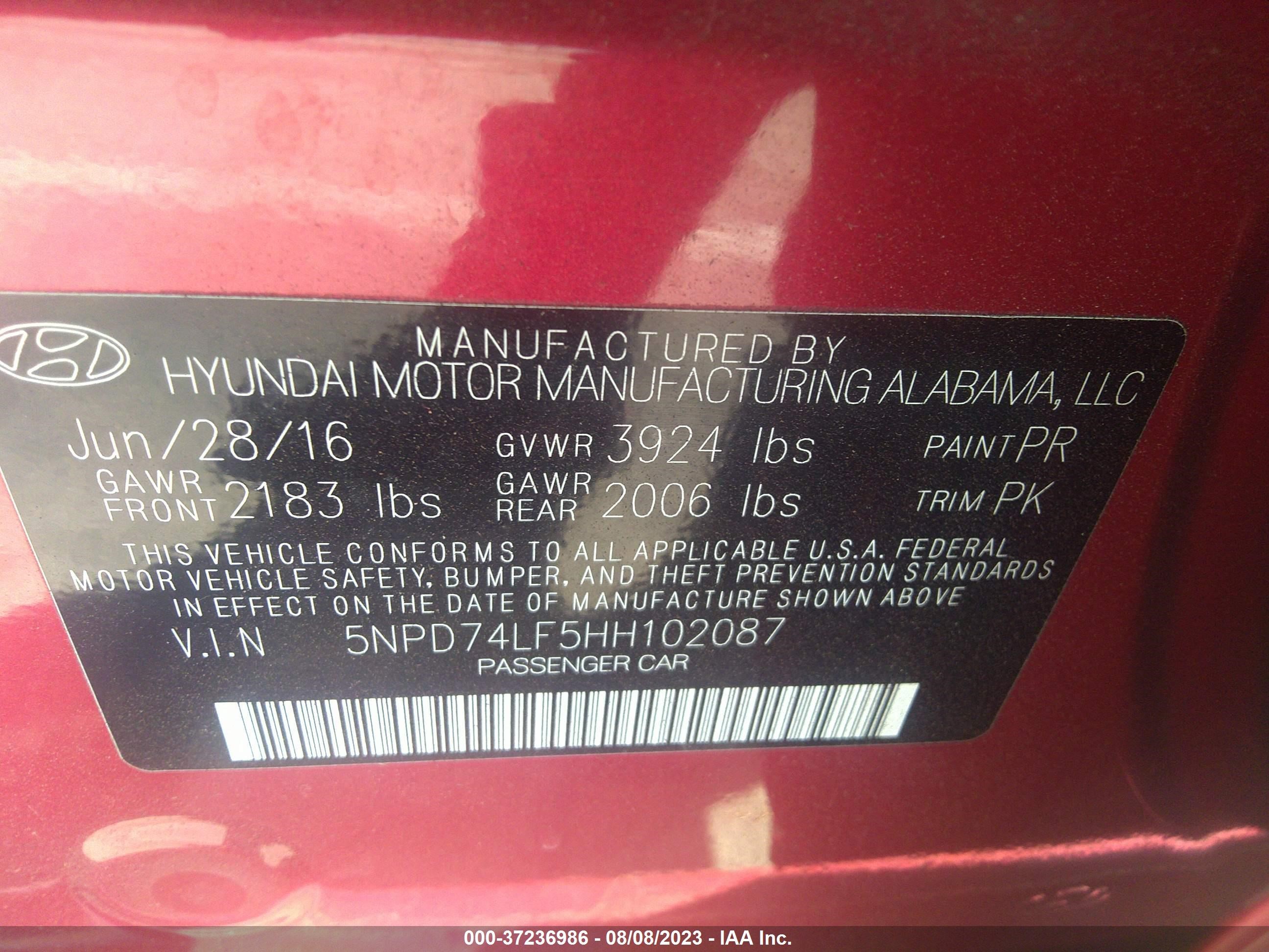 Photo 8 VIN: 5NPD74LF5HH102087 - HYUNDAI ELANTRA 