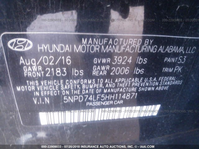 Photo 8 VIN: 5NPD74LF5HH114871 - HYUNDAI ELANTRA 