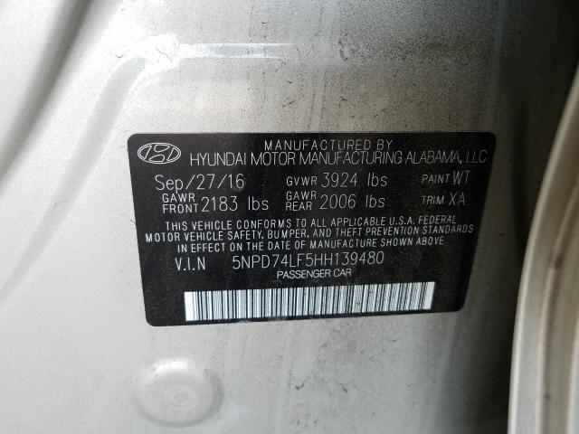 Photo 9 VIN: 5NPD74LF5HH139480 - HYUNDAI ELANTRA SE 