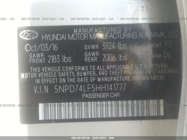 Photo 8 VIN: 5NPD74LF5HH141777 - HYUNDAI ELANTRA 