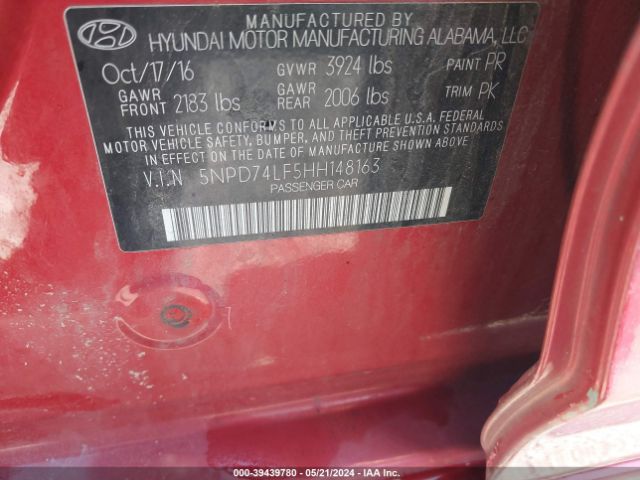 Photo 8 VIN: 5NPD74LF5HH148163 - HYUNDAI ELANTRA 