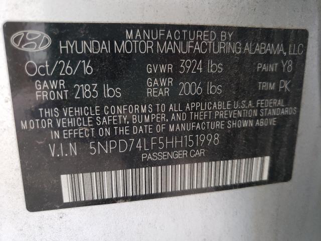 Photo 9 VIN: 5NPD74LF5HH151998 - HYUNDAI ELANTRA SE 