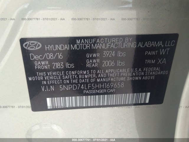 Photo 8 VIN: 5NPD74LF5HH169658 - HYUNDAI ELANTRA 