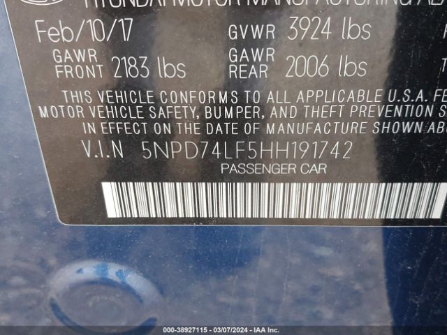 Photo 8 VIN: 5NPD74LF5HH191742 - HYUNDAI ELANTRA 