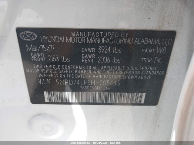 Photo 8 VIN: 5NPD74LF5HH205445 - HYUNDAI ELANTRA 