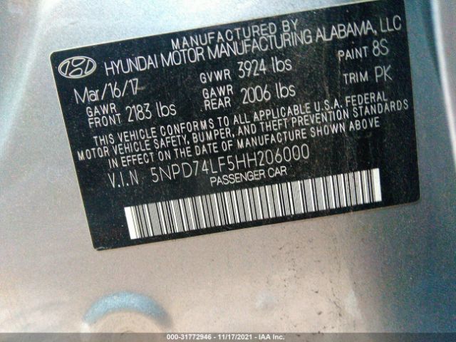 Photo 8 VIN: 5NPD74LF5HH206000 - HYUNDAI ELANTRA 