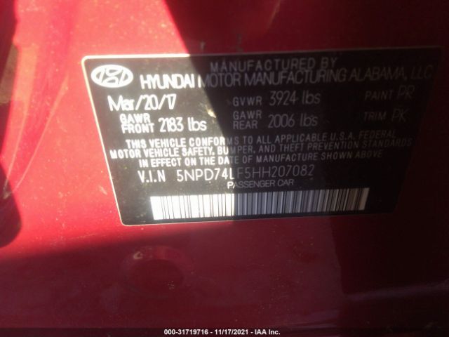 Photo 8 VIN: 5NPD74LF5HH207082 - HYUNDAI ELANTRA 