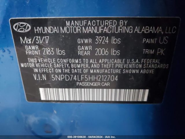 Photo 8 VIN: 5NPD74LF5HH212704 - HYUNDAI ELANTRA 