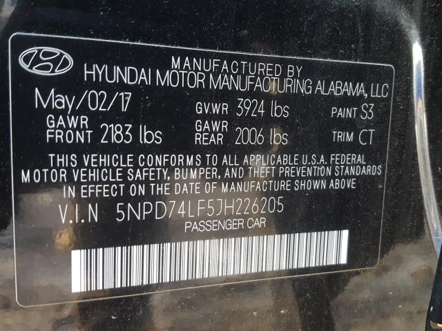 Photo 9 VIN: 5NPD74LF5JH226205 - HYUNDAI ELANTRA SE 