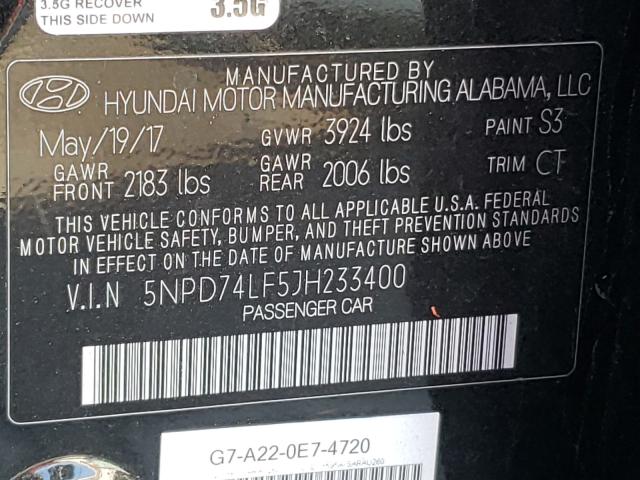 Photo 9 VIN: 5NPD74LF5JH233400 - HYUNDAI ELANTRA SE 