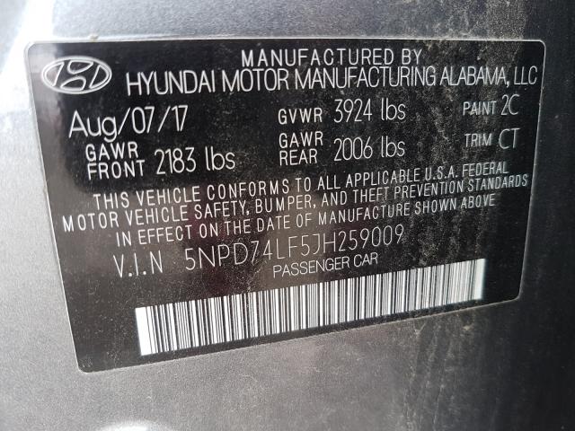 Photo 9 VIN: 5NPD74LF5JH259009 - HYUNDAI ELANTRA 