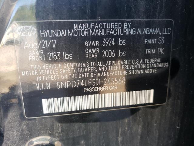 Photo 9 VIN: 5NPD74LF5JH265568 - HYUNDAI ELANTRA SE 