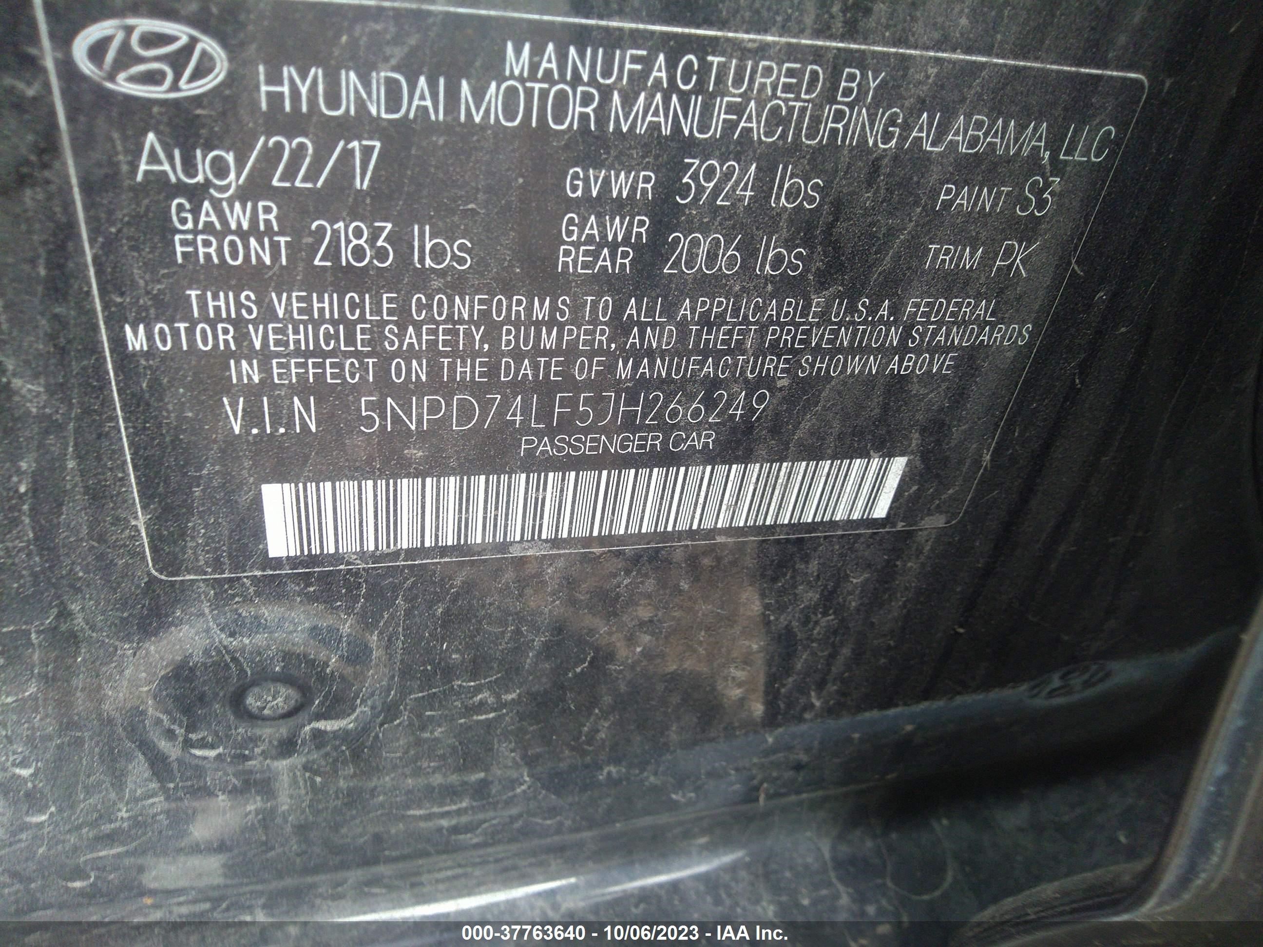 Photo 8 VIN: 5NPD74LF5JH266249 - HYUNDAI ELANTRA 