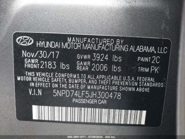 Photo 8 VIN: 5NPD74LF5JH300478 - HYUNDAI ELANTRA 