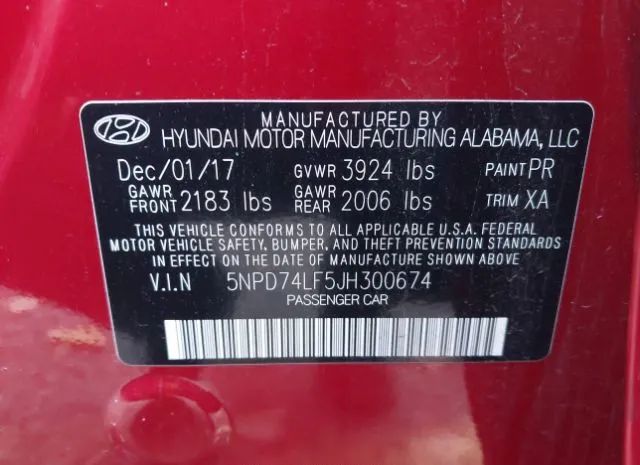 Photo 8 VIN: 5NPD74LF5JH300674 - HYUNDAI ELANTRA 