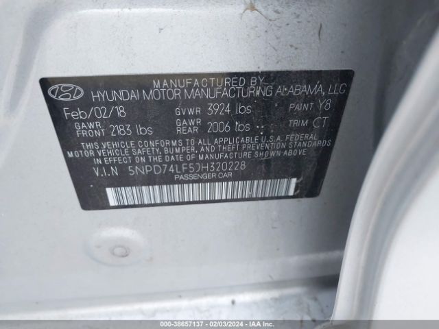 Photo 8 VIN: 5NPD74LF5JH320228 - HYUNDAI ELANTRA 