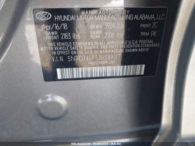 Photo 8 VIN: 5NPD74LF5JH349177 - HYUNDAI ELANTRA 