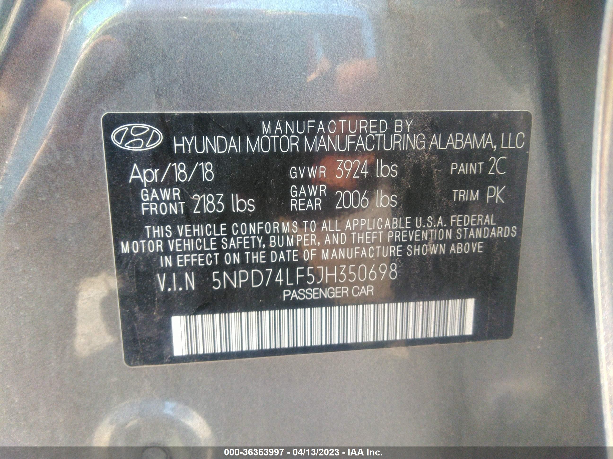 Photo 8 VIN: 5NPD74LF5JH350698 - HYUNDAI ELANTRA 