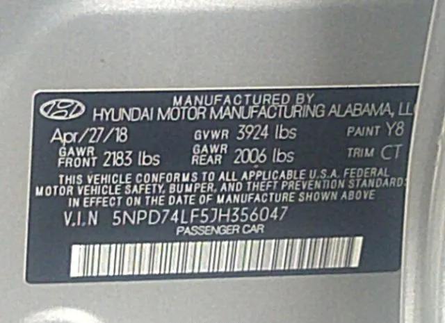 Photo 8 VIN: 5NPD74LF5JH356047 - HYUNDAI ELANTRA 