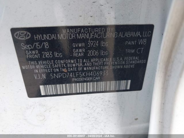 Photo 8 VIN: 5NPD74LF5KH406933 - HYUNDAI ELANTRA 