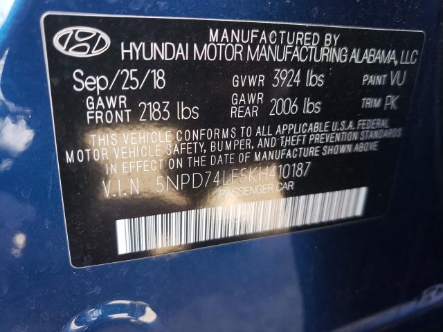 Photo 9 VIN: 5NPD74LF5KH410187 - HYUNDAI ELANTRA SE 