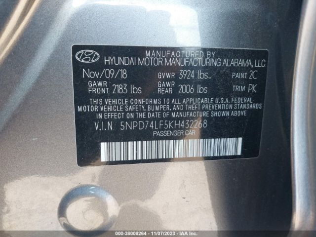 Photo 8 VIN: 5NPD74LF5KH432268 - HYUNDAI ELANTRA 