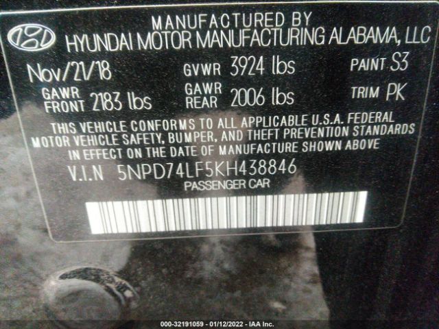 Photo 8 VIN: 5NPD74LF5KH438846 - HYUNDAI ELANTRA 