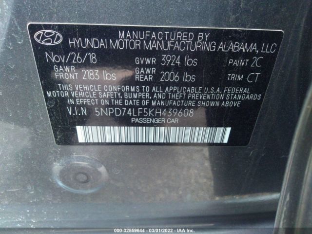 Photo 8 VIN: 5NPD74LF5KH439608 - HYUNDAI ELANTRA 