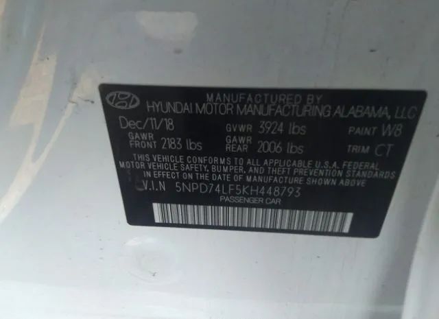 Photo 8 VIN: 5NPD74LF5KH448793 - HYUNDAI ELANTRA 