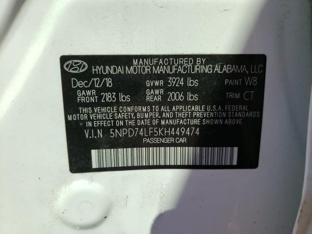 Photo 9 VIN: 5NPD74LF5KH449474 - HYUNDAI ELANTRA 