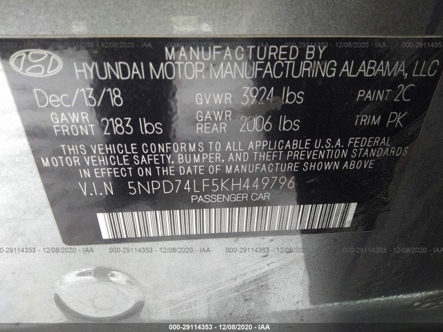 Photo 8 VIN: 5NPD74LF5KH449796 - HYUNDAI ELANTRA 