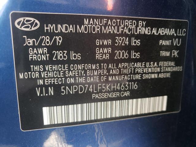 Photo 9 VIN: 5NPD74LF5KH463116 - HYUNDAI ELANTRA SE 