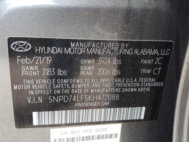 Photo 9 VIN: 5NPD74LF5KH472088 - HYUNDAI ELANTRA SE 