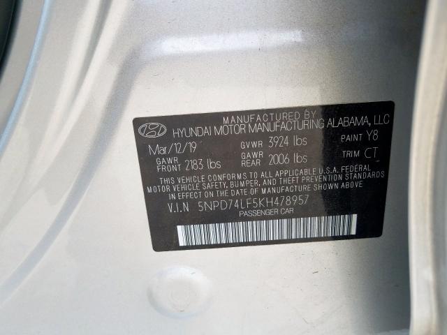 Photo 9 VIN: 5NPD74LF5KH478957 - HYUNDAI ELANTRA SE 