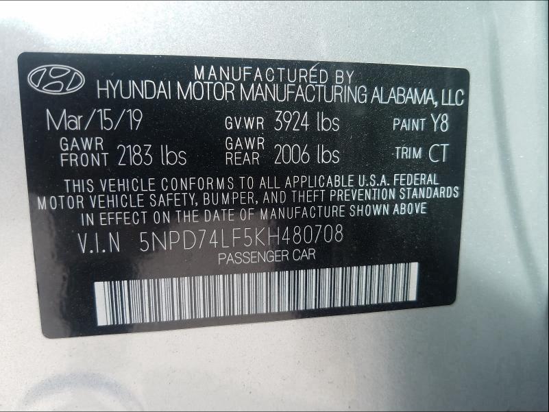 Photo 9 VIN: 5NPD74LF5KH480708 - HYUNDAI ELANTRA 