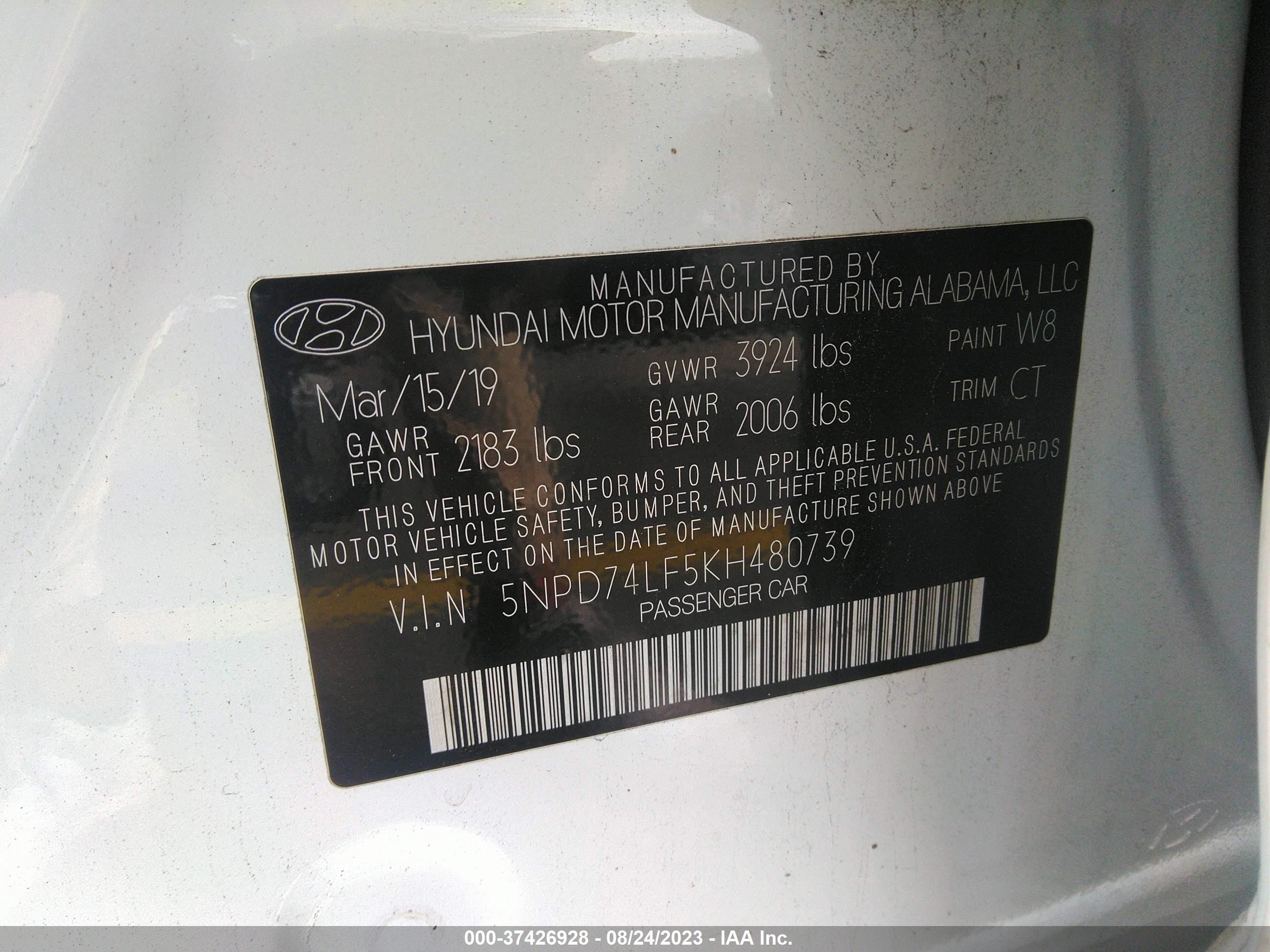 Photo 8 VIN: 5NPD74LF5KH480739 - HYUNDAI ELANTRA 