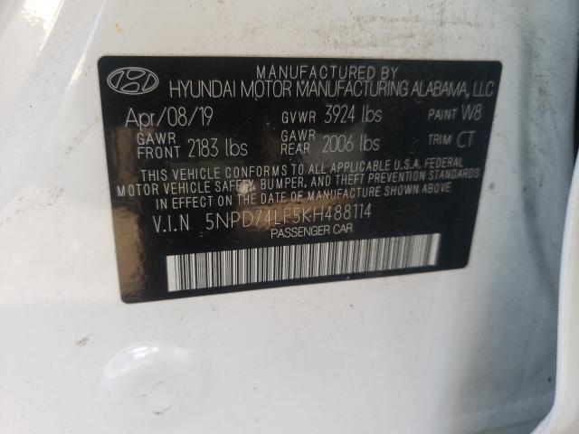 Photo 9 VIN: 5NPD74LF5KH488114 - HYUNDAI ELANTRA SE 