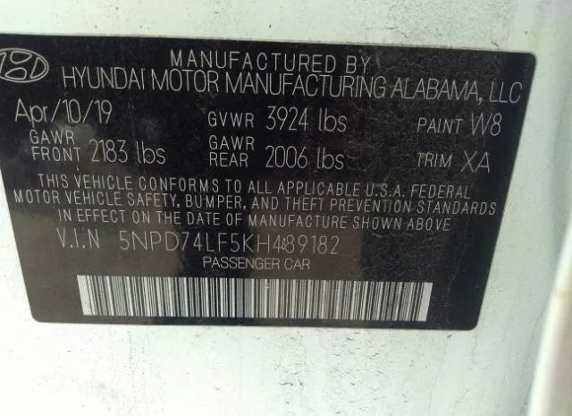 Photo 8 VIN: 5NPD74LF5KH489182 - HYUNDAI ELANTRA 