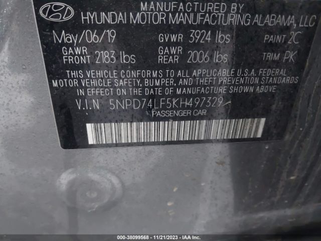 Photo 8 VIN: 5NPD74LF5KH497329 - HYUNDAI ELANTRA 