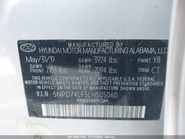 Photo 8 VIN: 5NPD74LF5LH505060 - HYUNDAI ELANTRA 