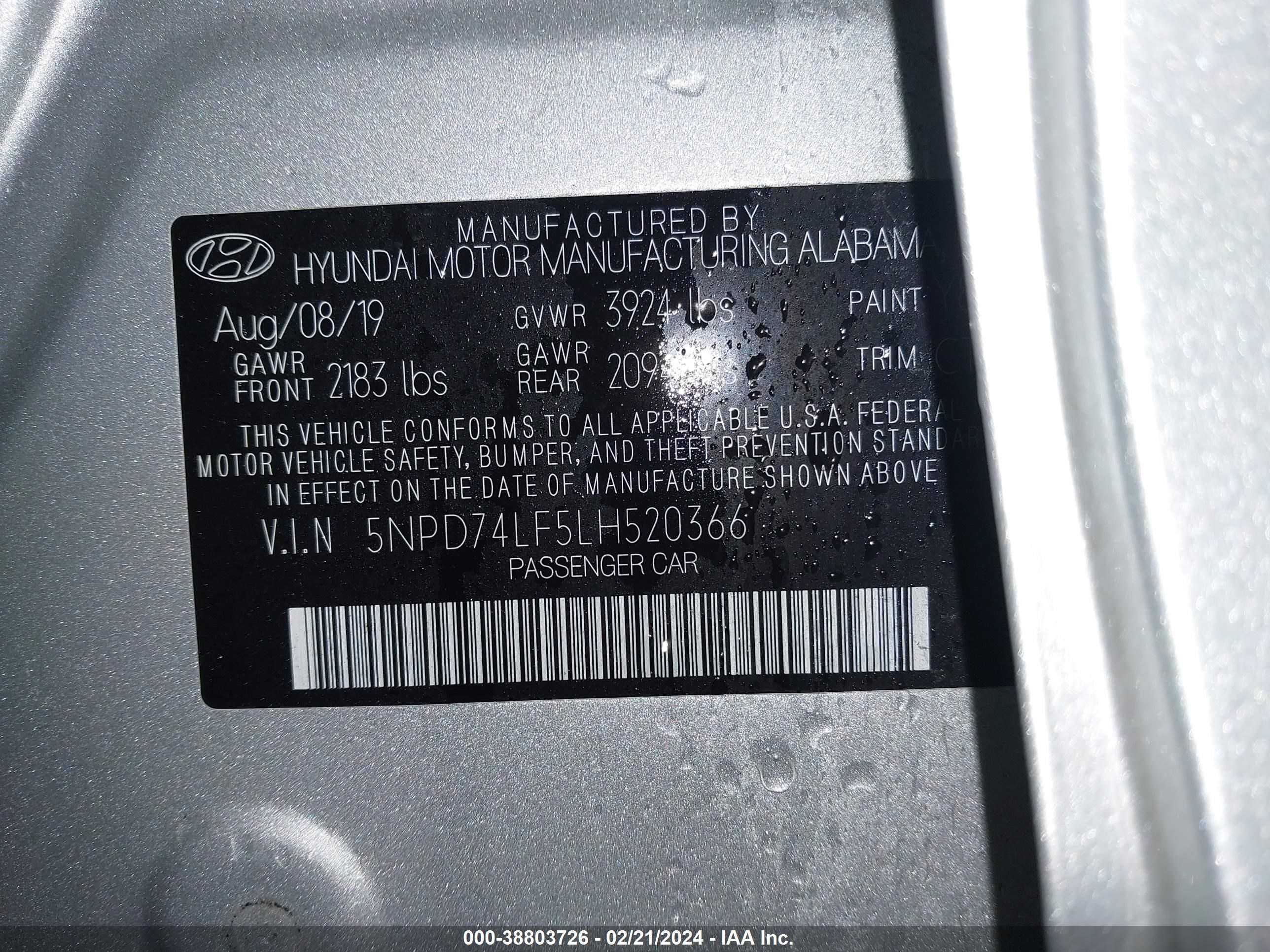 Photo 8 VIN: 5NPD74LF5LH520366 - HYUNDAI ELANTRA 