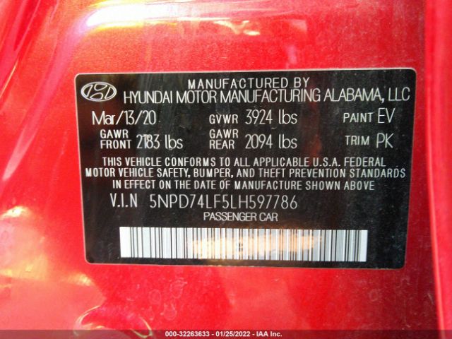 Photo 8 VIN: 5NPD74LF5LH597786 - HYUNDAI ELANTRA 