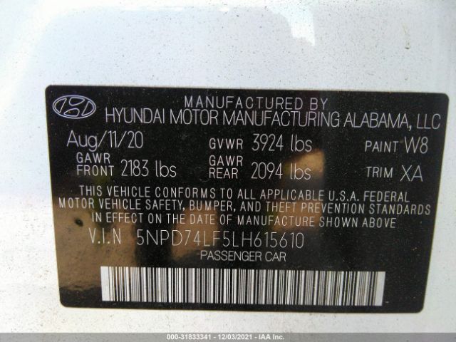 Photo 8 VIN: 5NPD74LF5LH615610 - HYUNDAI ELANTRA 