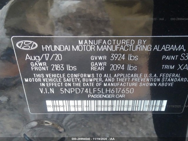 Photo 8 VIN: 5NPD74LF5LH617650 - HYUNDAI ELANTRA 