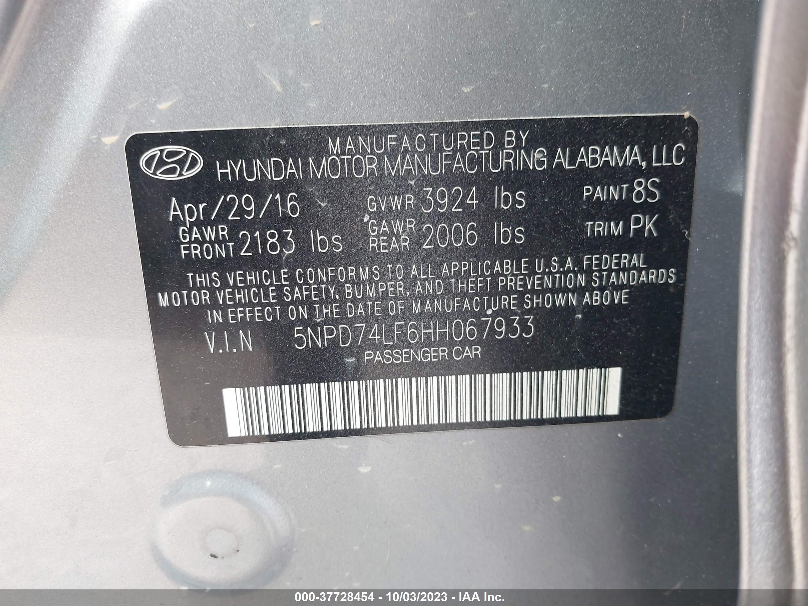 Photo 8 VIN: 5NPD74LF6HH067933 - HYUNDAI ELANTRA 