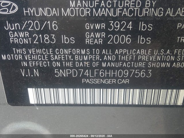 Photo 8 VIN: 5NPD74LF6HH097563 - HYUNDAI ELANTRA 