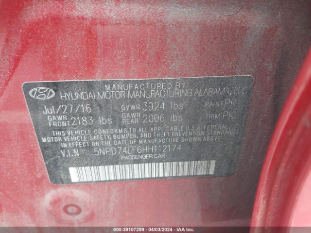 Photo 8 VIN: 5NPD74LF6HH112174 - HYUNDAI ELANTRA 