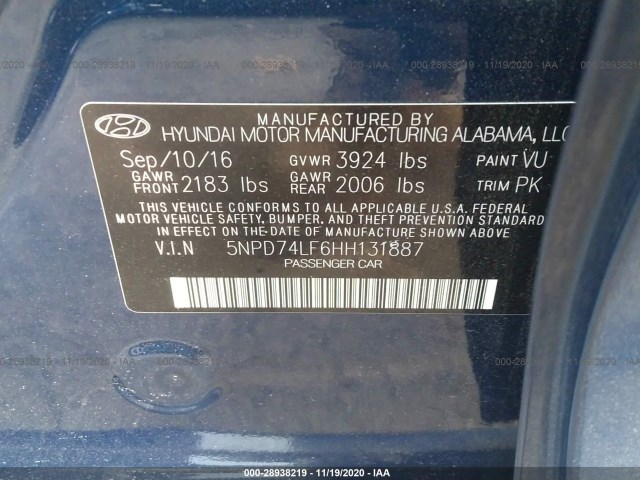 Photo 8 VIN: 5NPD74LF6HH131887 - HYUNDAI ELANTRA 